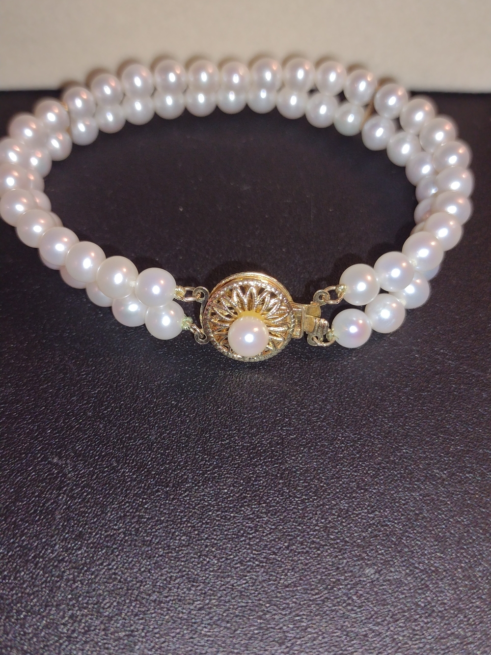 Classic White Pearl Double-Strand Bracelet with 14k Gold  clasp and 2 spacers.